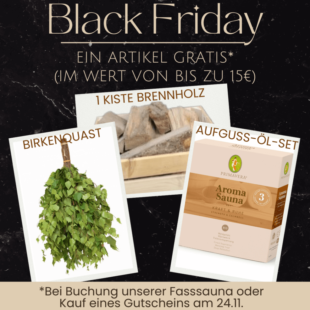 Black Friday Giveaway Gratis Artikel bei Buchung der Fasssauna