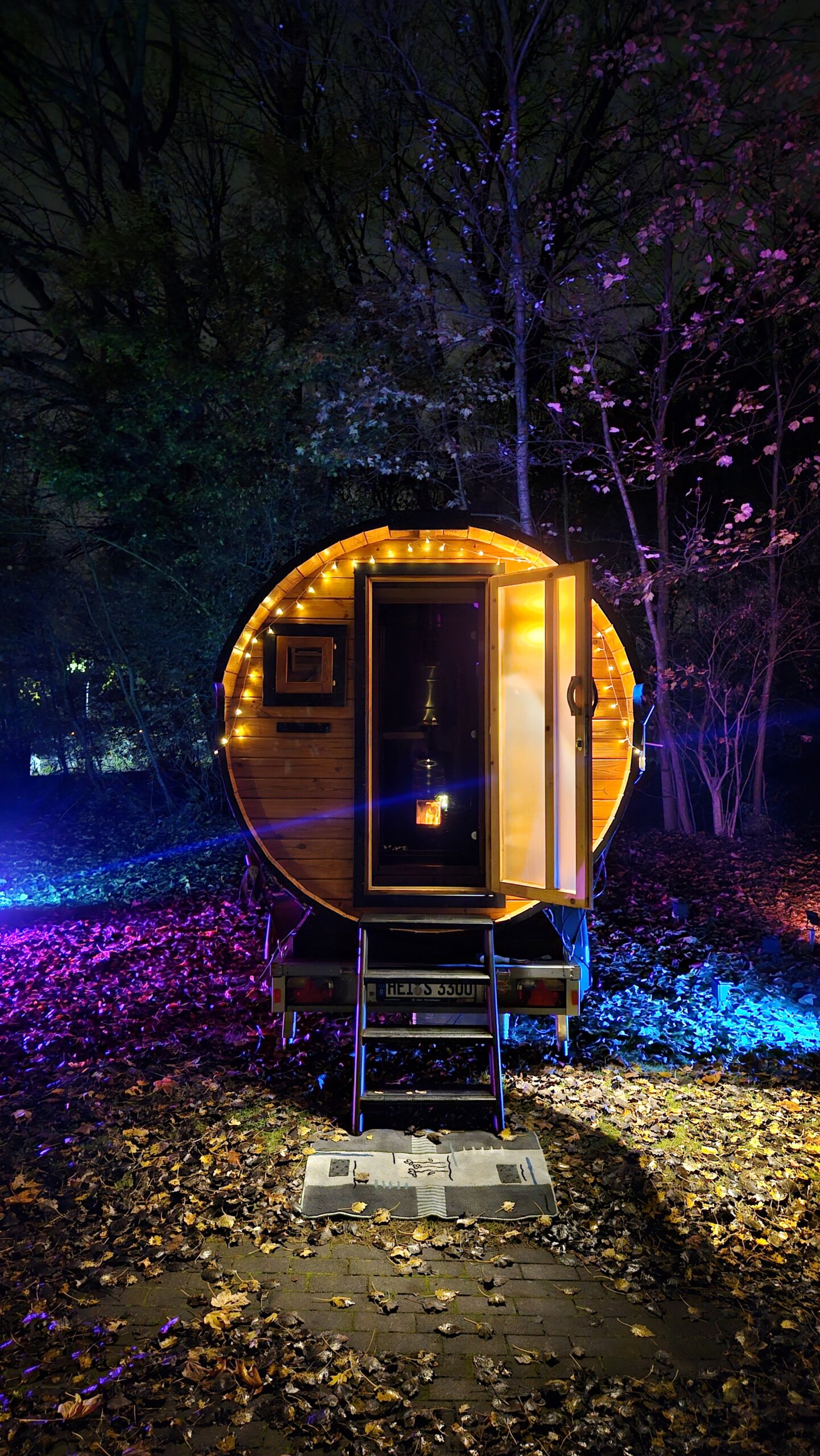 Sauna Front LED-Beleuchtung Feuer Kaminofen